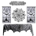 thumbnail image 1 of Halloween Decorations Tablecloth Runner Black Lace Round Spider Cobweb Table Cover(5pcs), 1 of 3