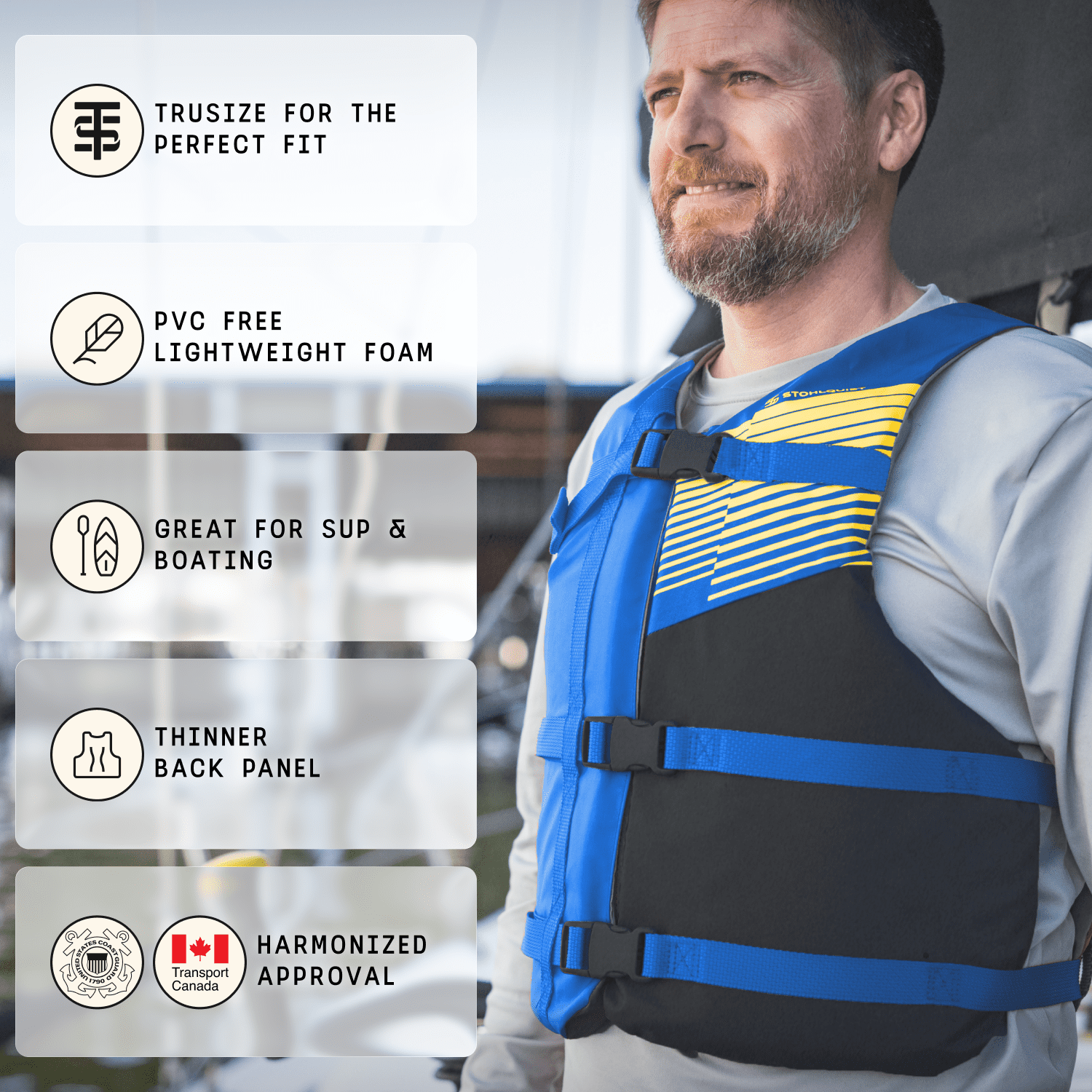 Stohlquist Universal Fit Adult Life Jacket PFD (4 Pack) Coast Guard Approved PFD, Life Vest for Men and Women 90+ lbs, Lightweight Neoprene and Adjustable, Ideal for Boating, Kayaking & Water Sports