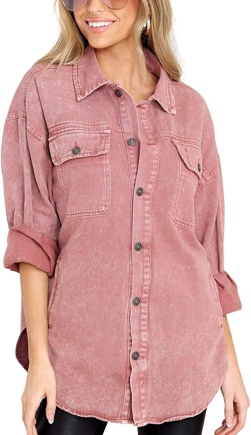 PIKADINGNIS Women's Oversized Jean Jacket Causal Button Down Boyfriend