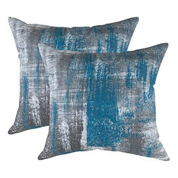 TreeWool (Pack of 2) Brush Art Accent Decorative Square Cotton Throw Pillow Covers (16 x 16 inches, Black)