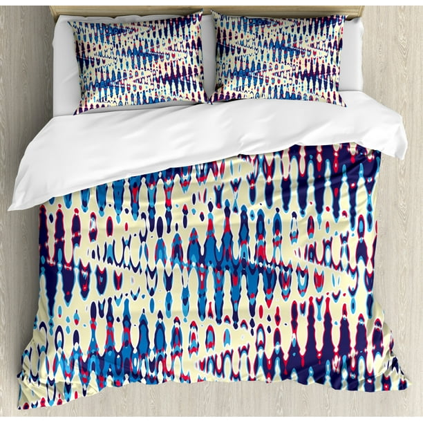 Blue Duvet Cover Set Refracted Waves Pattern In Abstract Style