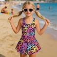 thumbnail image 3 of Uorisanigo Kids One Piece Swimsuit Girls Size 3-4 Polyester and Spandex Swimwear for Kids Girls Bathing Suit Skirted Beach Vacation, Rainbow Leopard, 3 of 6