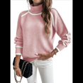 thumbnail image 2 of Suéteres de Otoño para Mujer, Modernos, Bonitos y Acogedores, de Cuello Alto, de Larga y Punto con Bloques de Color. Rosa XL, 2 of 10