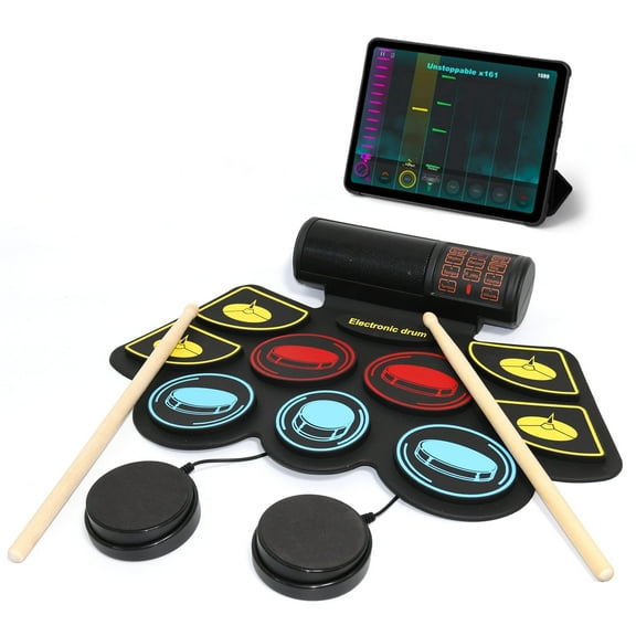 Electronic Drum Set Practice 9 Pads With Stand,Music Recording,Light Up Drum Sticks,Drum Pedal,Midi,Dual Stereo Speaker(Rainbow)
