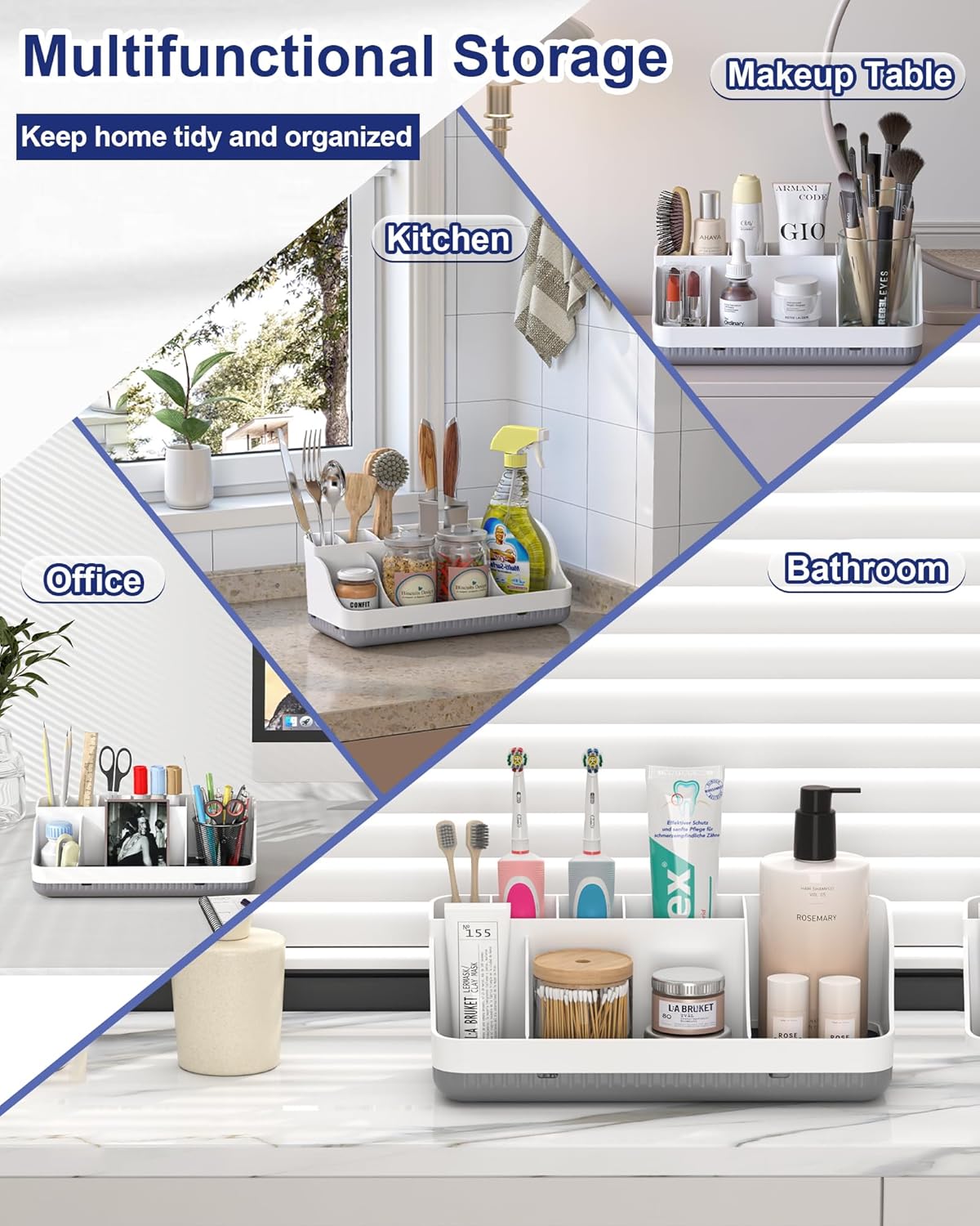 CATUOR TOOTHBRUSH HOLDERS FOR BATHROOMS, 7 SLOTS DETACHABLE ANTI-SLIP BATHROOMS COUNTER ORGANIZER AND STORAGE, ELECTRIC TOOTHBRUSH AND TOOTHPASTE HOLDER VANITY ORGANIZER, STORAGE ACCESSORIES FOR ADULTS KIDS