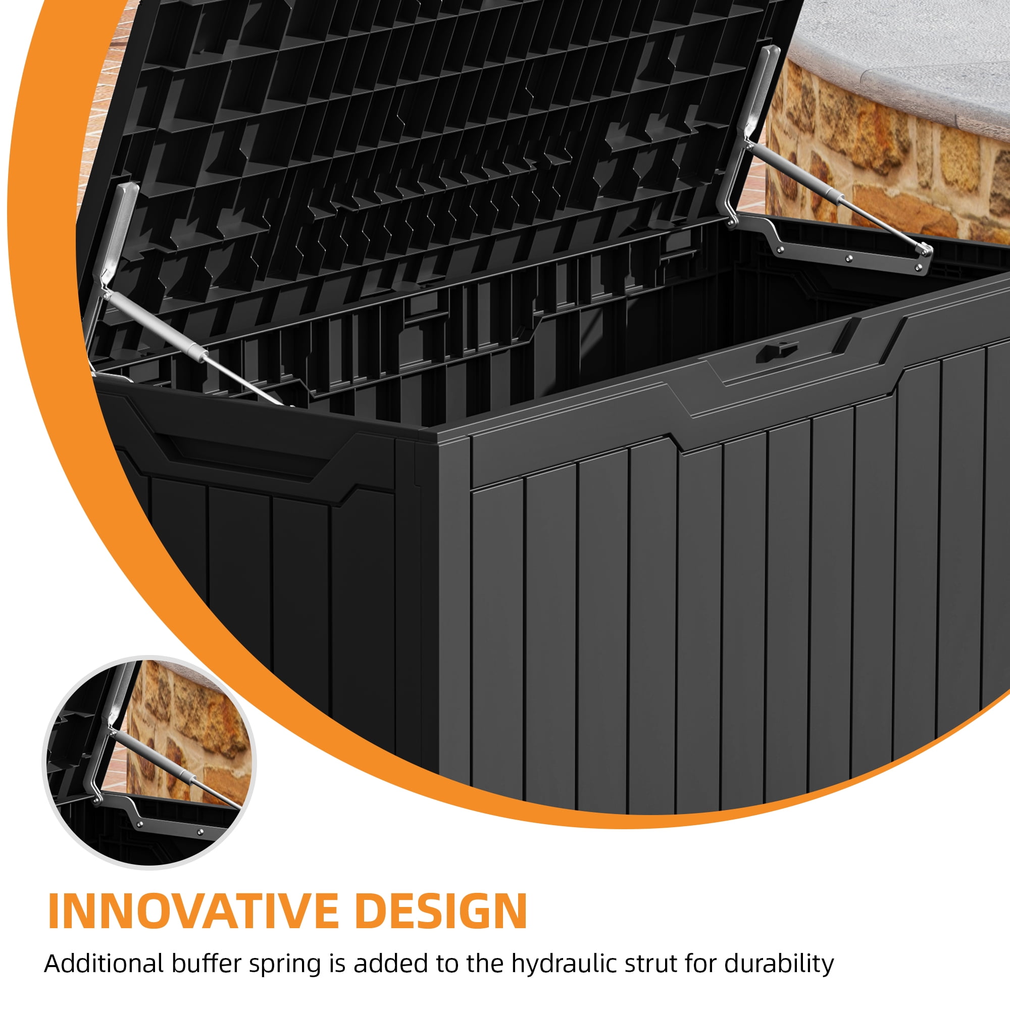 Uforic 80 Gallon Outdoor Resin Deck Box – Lockable Storage with Stylish Wood-Grain Texture & Durable Black Finish for Patio & Garden