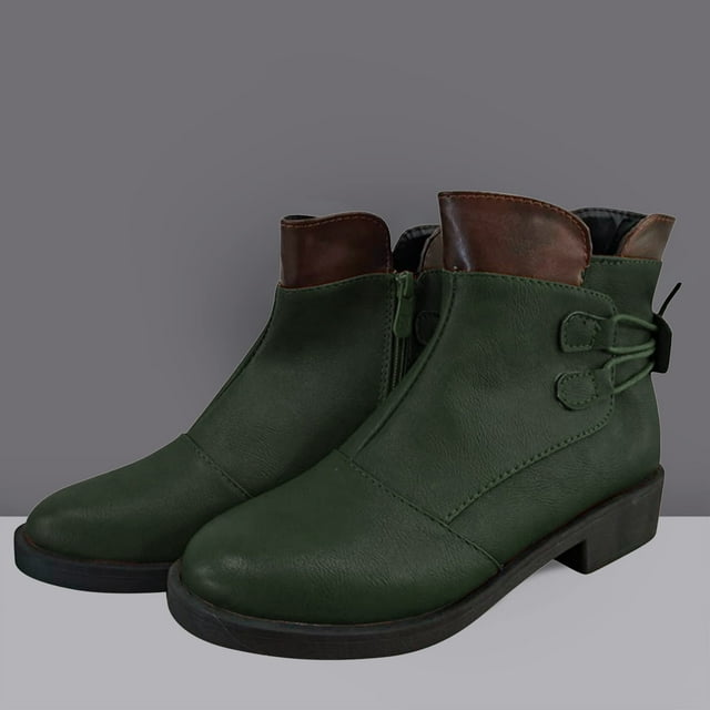 EGNMCR Bottines pour Femmes Bottes Mode pour Femmes à Empiècements Fermeture Éclair Bandage Femmes Bout Rond Bottes à Talon Moyen Chaussures