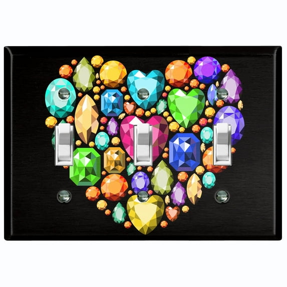Metal Light Switch Plate Cover Colorful Multi-Shaped Gemstone Heart DIA004