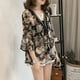 thumbnail image 5 of Top de manga con cuello en V suelto de gasa con estampado floral de talla grande para mujer (marrón) (XXL) Ndcxsfigh Para estrenar, 5 of 8