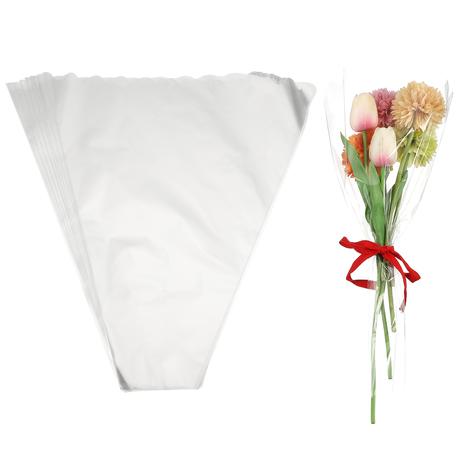 Uxcell Clear Flower Wrapping Bags, Transparent Flower Packaging Bag Waterproof Durable Bouquet Sleeves - Fitting for (Florists/Floral Arrangements Supplies), 16.9x3.9x19.7 Inch & 50Pcs