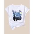 thumbnail image 2 of Vibrant Art Landscape Oil Painting Graphic Short Sleeves Tee - Round Neck, Breathable, Moisture-Wicking, Quick-Drying, Casual Workout Top for Women - Activewear, Sports, Fitness, and Everyday Wear, 2 of 7