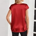 thumbnail image 4 of Resicozy Women Satin Tops Dressy Short Sleeve Blouse V Neck Shirts Business Casual Solid Color Pullover Red M, 4 of 5