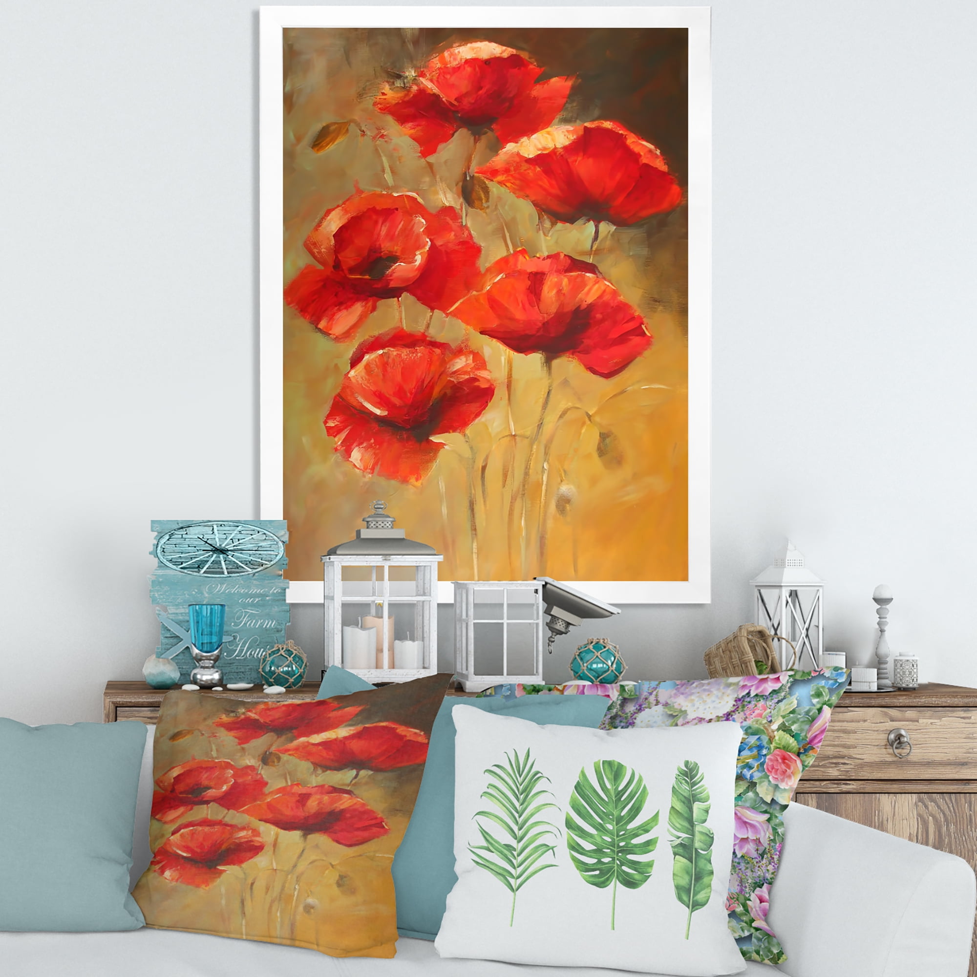 Designart 'Ancient Blooming Poppies II' Traditional Framed Art Print