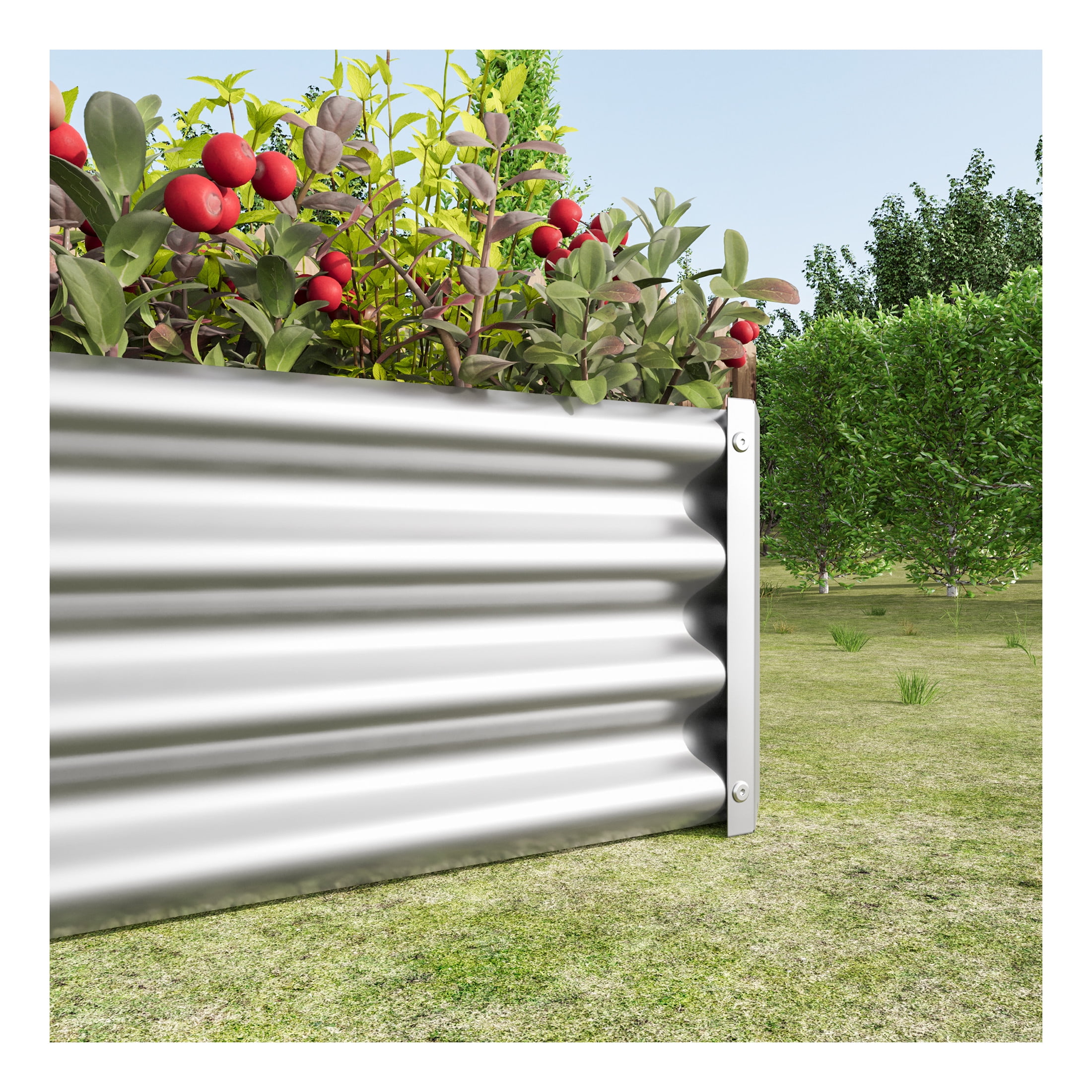 Elio Outdoor Metal 4×2×x1ft Raised Garden Bed, 4FT Planter Box, Rust-Resistant, Open Bottom, Sturdy Design for Vegetables, Flowers, Herbs, Silver