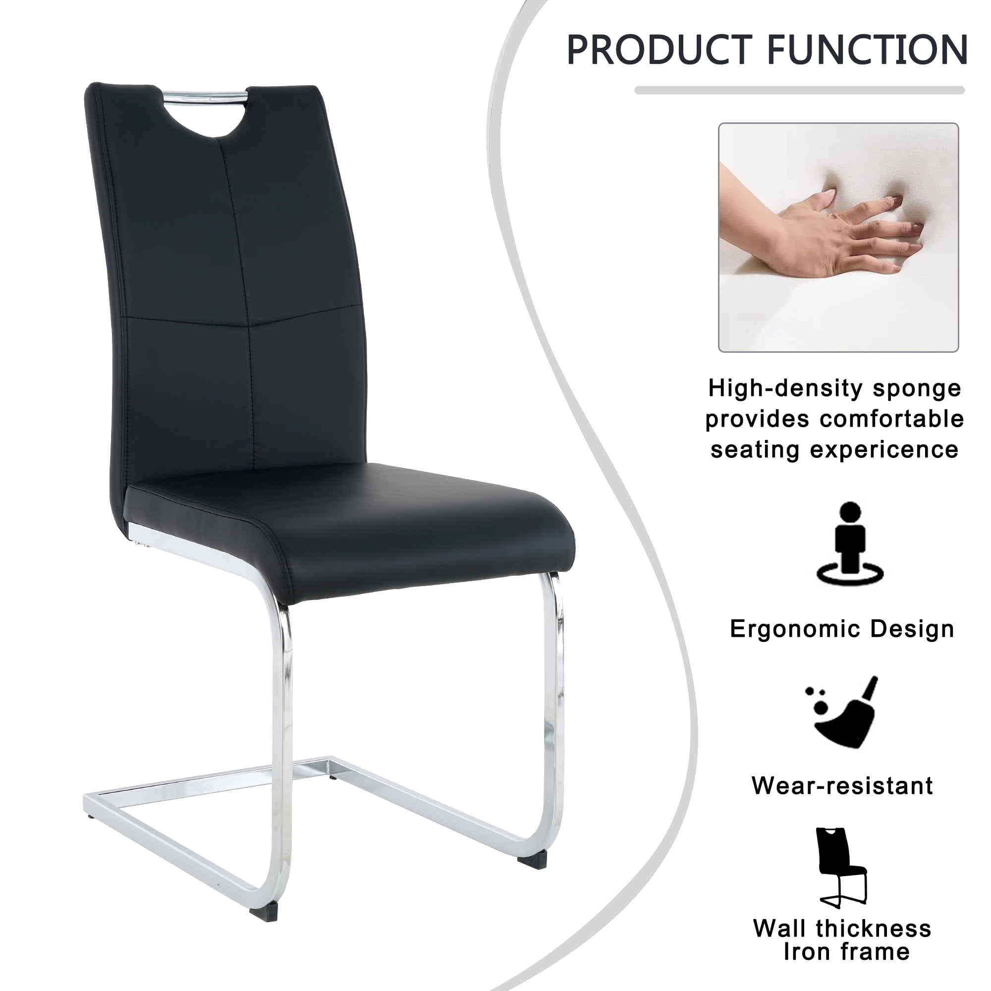Sumdeal Modern Black Pu Leather Dining Chair Set with Silver C-shaped Metal Legs,Set of 6