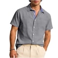thumbnail image 3 of VBTAPA Men Cotton Linen Shirt Striped Patchwork Short Sleeve Button Down Shirts Lightweight Casual Lapel Collar Blouse Dark Gray L, 3 of 9
