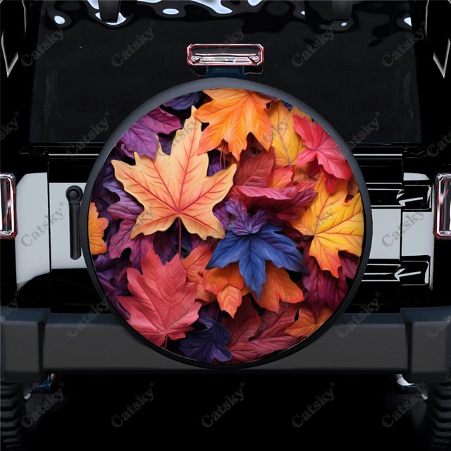 Vibrant Colorful Autumn Leaves Polyester Universal Spare Wheel Tire Cover Wheel Covers for Trailer RV SUV Truck Camper