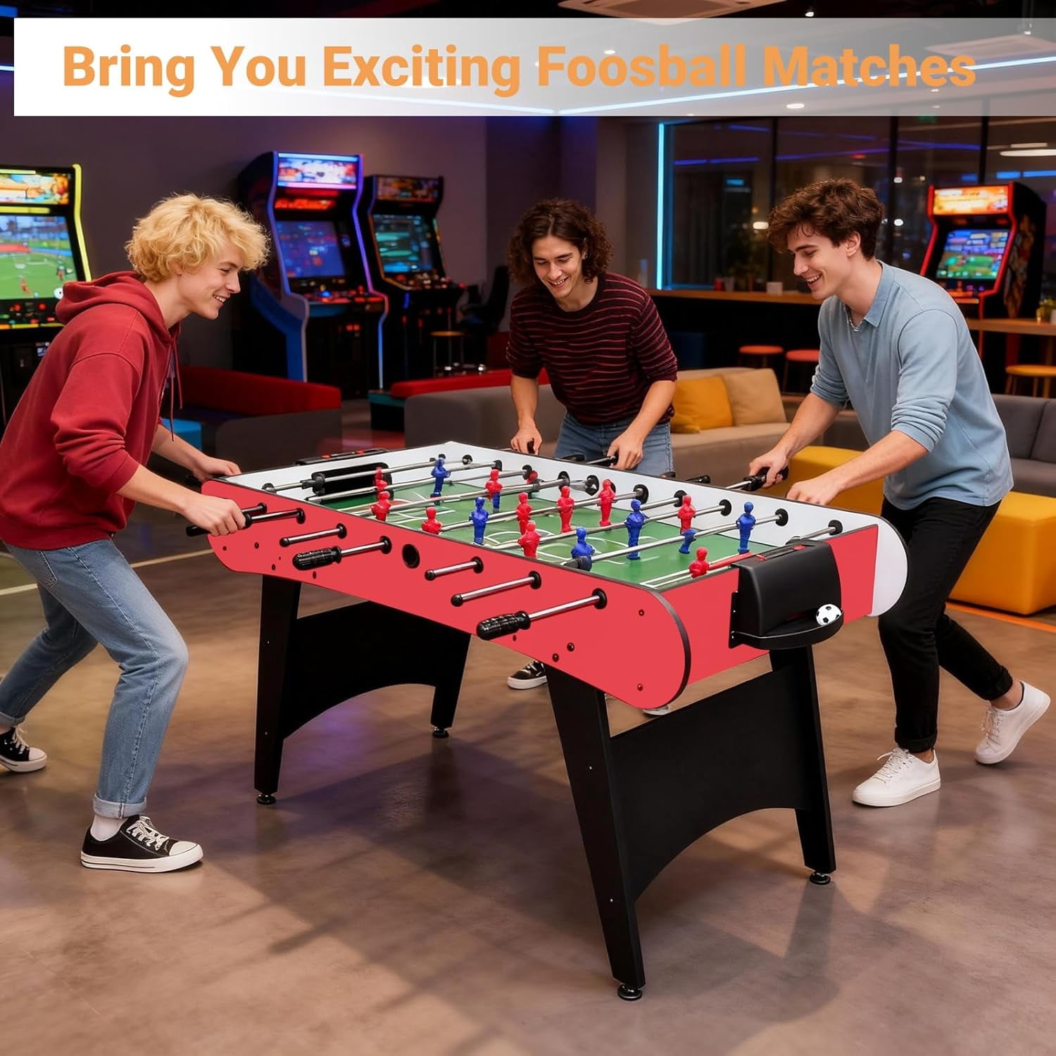 Kosevpou Foosball Table, 55/52/48 Large Size Soccer Game Tables for Adults & Kids, Table Games Includes 2 Foldable Cup Holders & 2/4 Balls with Sturdy Leg Levelers