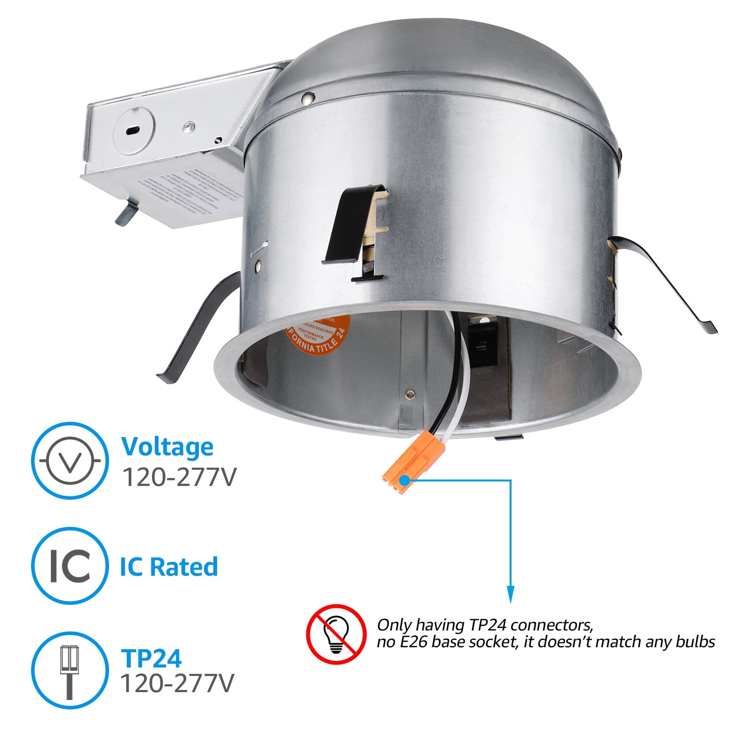 8 Pack 6 Inch IC Rated Air Tight Remodel Shallow LED Recessed Housing Can, 120-277V Max 20W Compatible, TP24 Connector, ETL Certified, Damp Location Rated