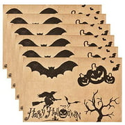 Amajoy 6PCS Burlap Place Mat with Happy Halloween Letters,Witch Bat Pumpkin Place Mat Perfect for Halloween Decoration, Dinner Parties and Scary Movie Nights