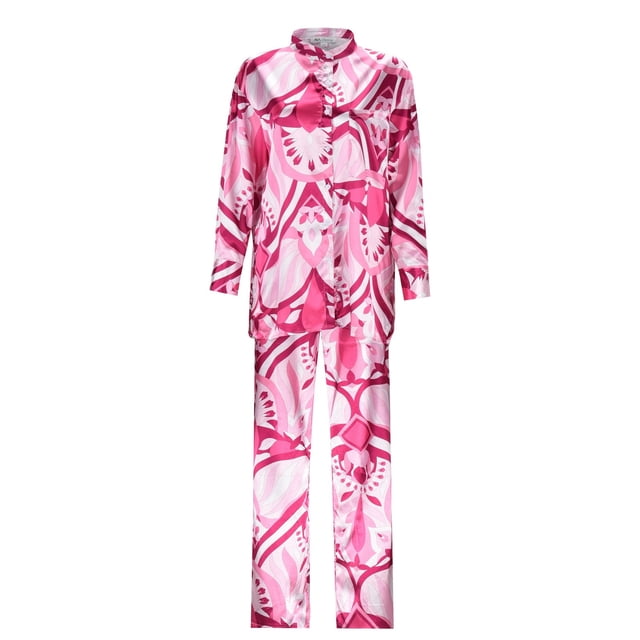 Gibobby Conjunto de sudadera informal para mujer 2023 nueva camisa de satén informal con estampado de bolsillo delantero y cuello levantado, pantalones inform(Rosa,G)