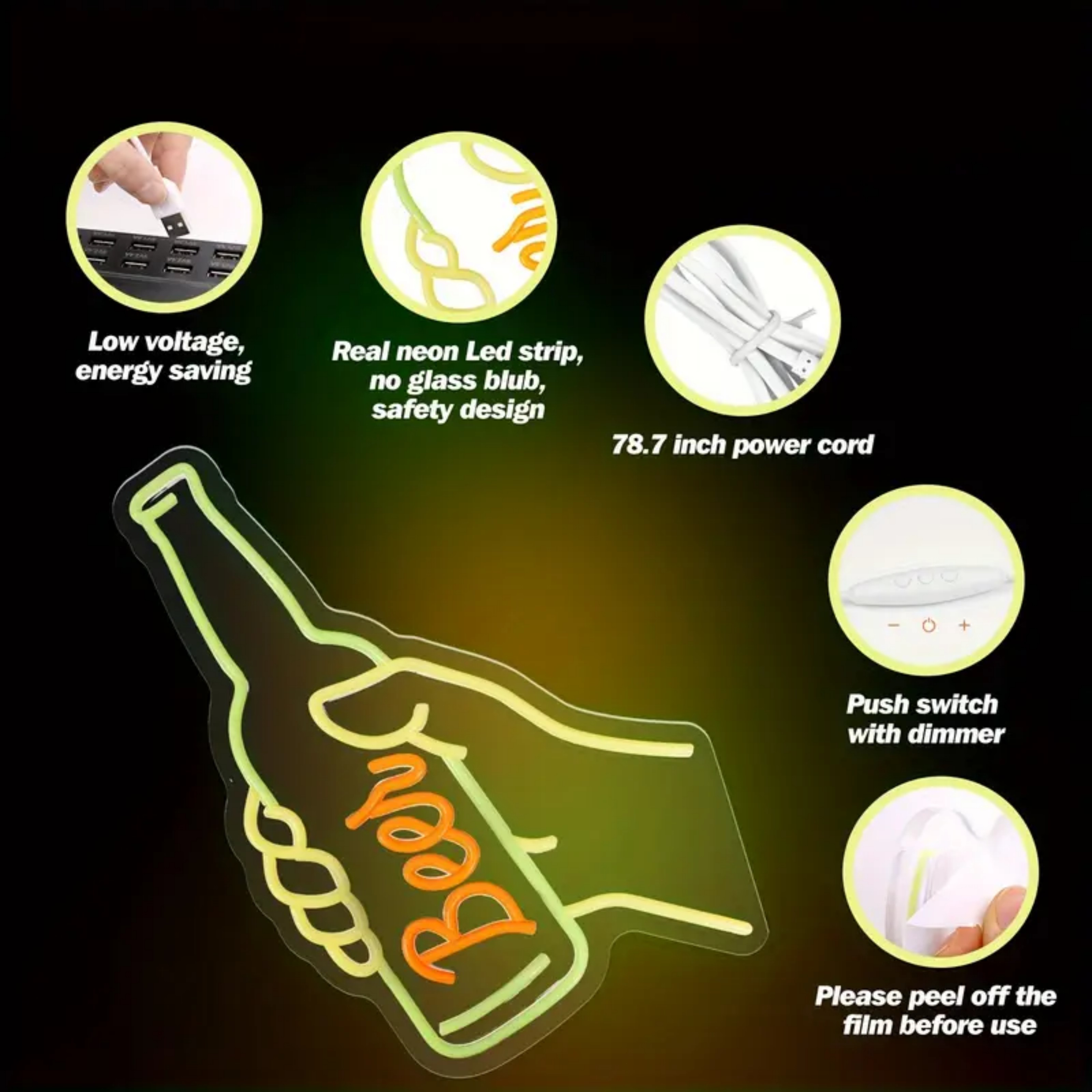 UPONRAY Beer Neon Signs, 10.7"*15.7" Dimmable & USB-Powered LED Neon Light, Stylish Wall Decor for Bar, Party, Restaurant, Living Room, Man Cave