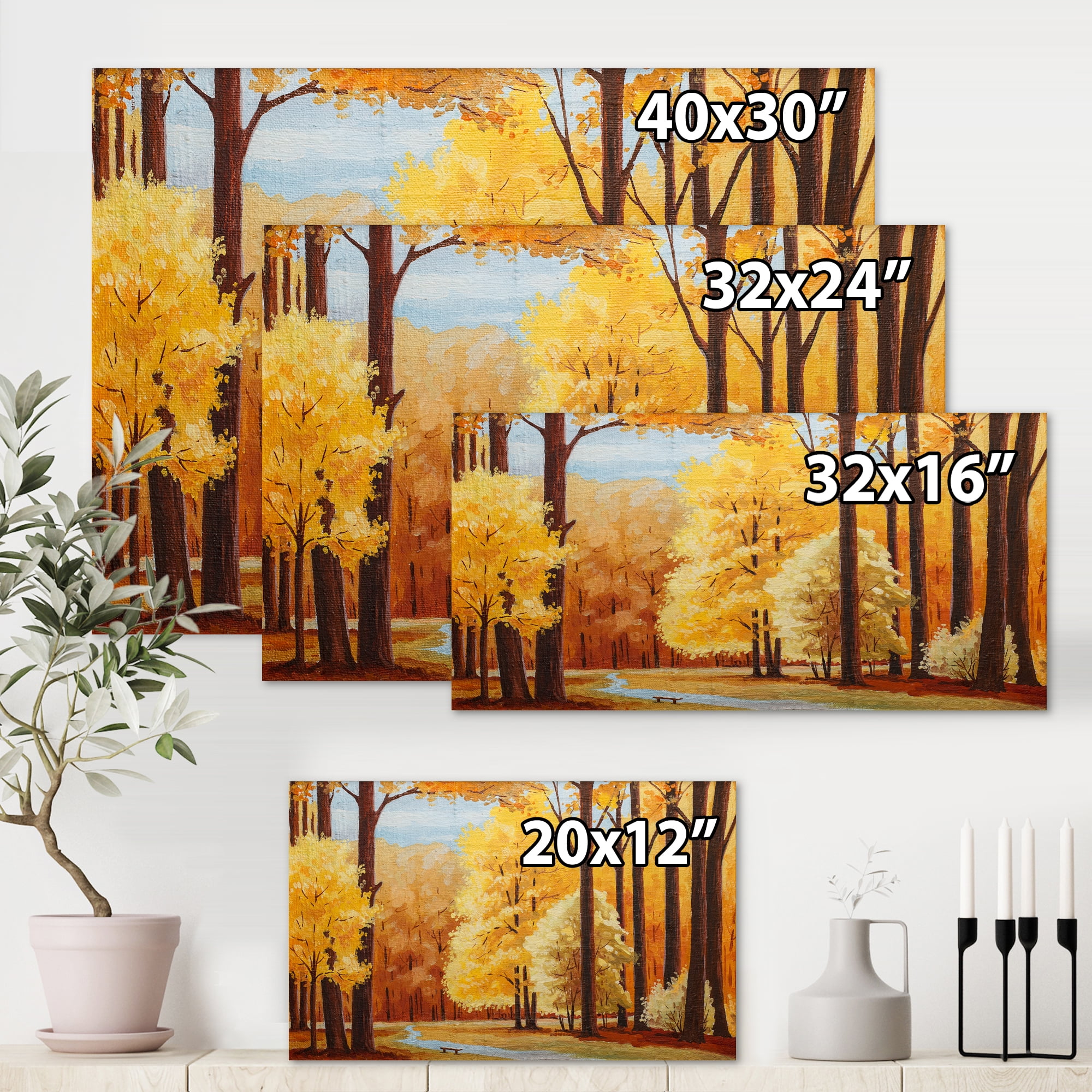 Designart ' Orange Autumn Trees At Sunrise ' Farmhouse Canvas Wall Art Print