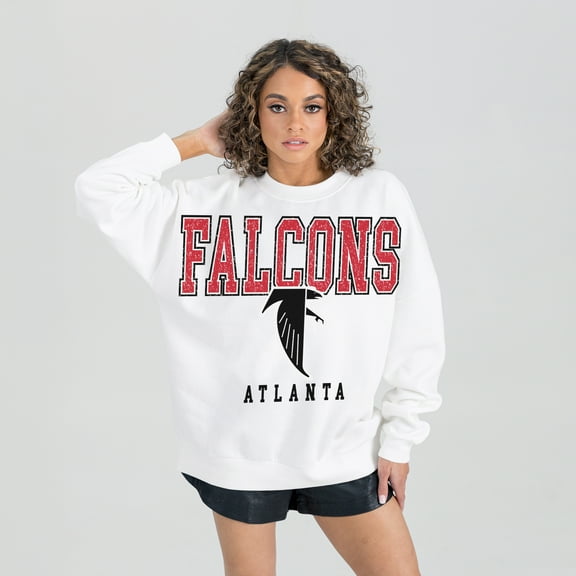 Women's Gameday Couture White Atlanta Falcons Classic Sunday Drives Oversized Premium Fleece Pullover Sweatshirt