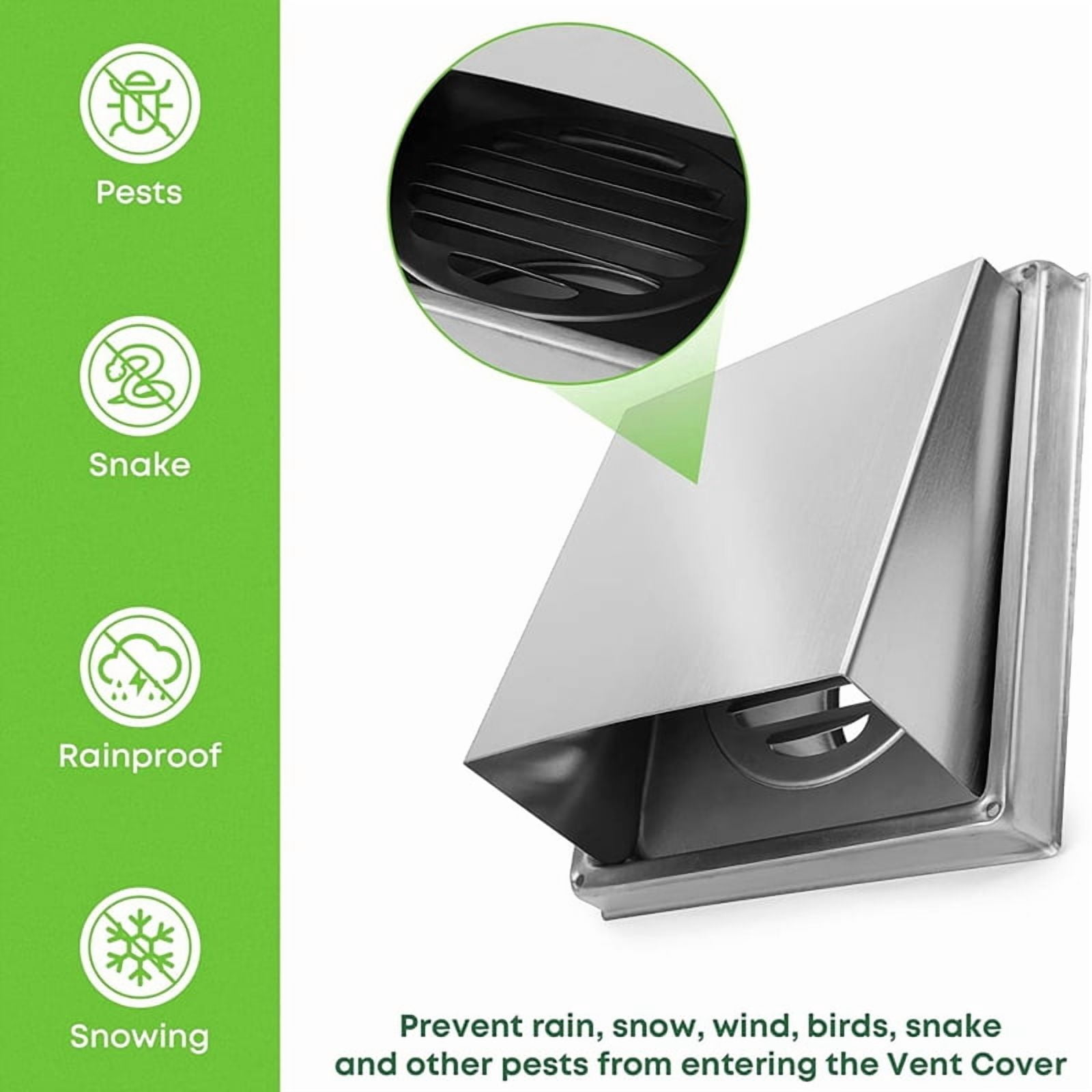 3pcs 4 Inch Dryer Vent Cover Outdoor Walls, Stainless Steel External Extractor Wall Vent Cushioned Non-Return Flap