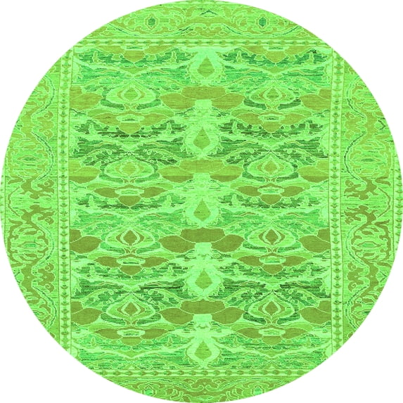 Ahgly Company Machine Washable Indoor Round Oriental Green Traditional Area Rugs, 5' Round