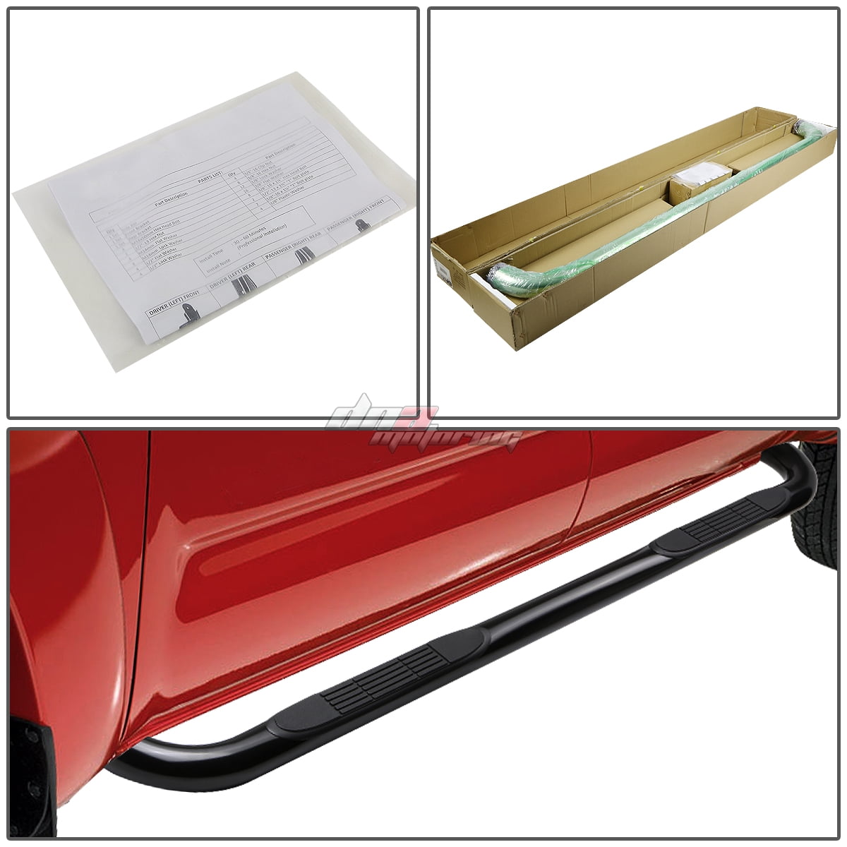 DNA Motoring 3" Black Side Step Nerf Bars Running Boards for 2000-2019 Silverado Sierra Extended Cab