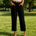 thumbnail image 2 of FRSASU Women's Wide Leg Capri Pants Elastic Waist Casual Loose Lounge Summer Flowy Beach Vacation Trousers Black, 2 of 6