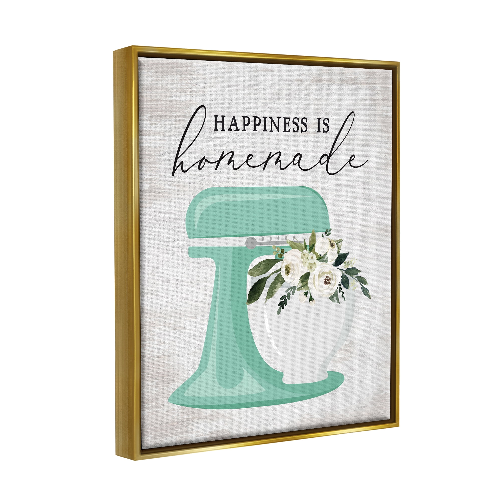 Stupell Industries Happiness is Handmade Phrase Food & Beverage Painting Gold Floater Framed Art Print Wall Art, 17 x 21