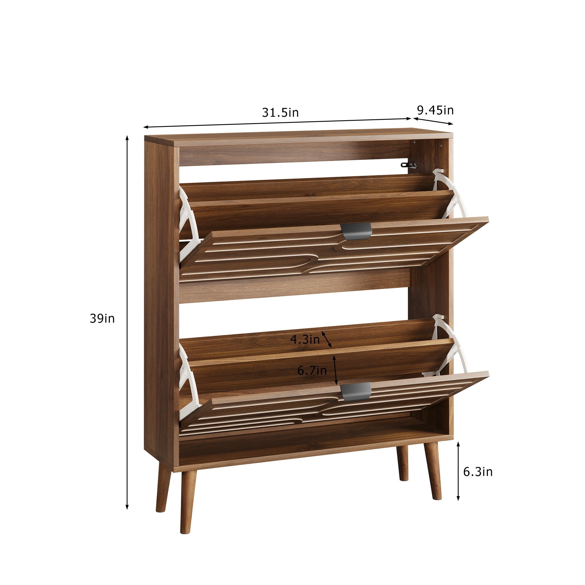 Sailvan 31.5" Mid-Century Modern Independent Shoe Cabinet, Fence Style with 2 Flip Drawers