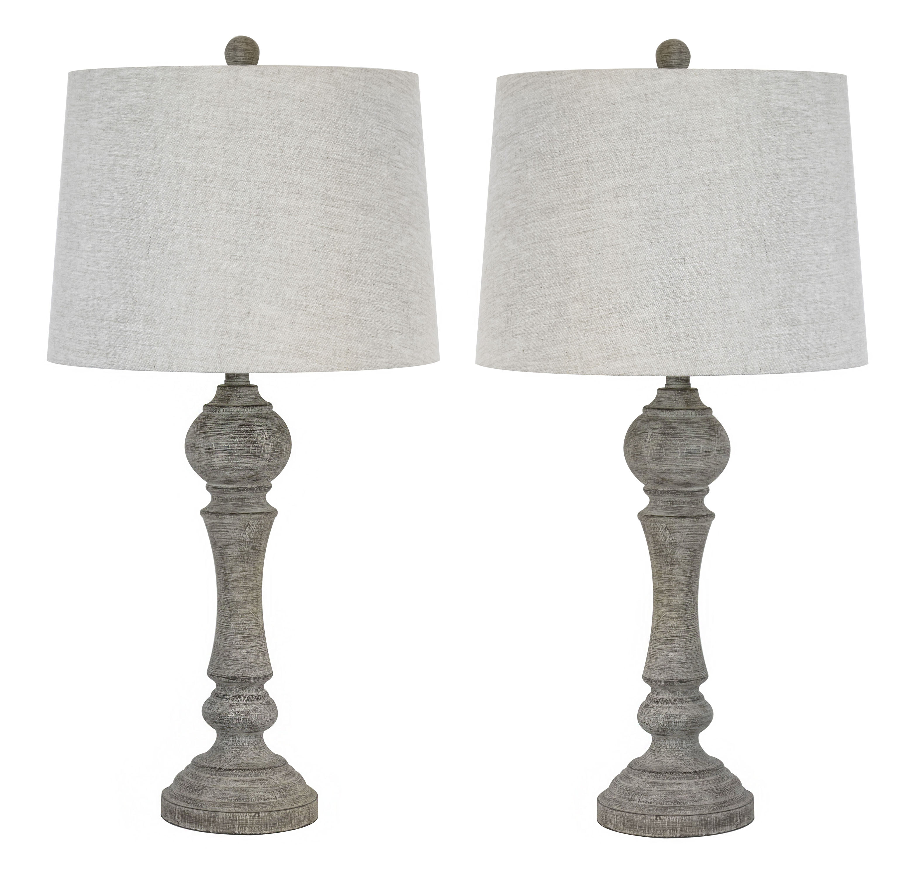 32" Reclaimed Grey Table Lamps w/ Linen Lamp Shades, Set of Two