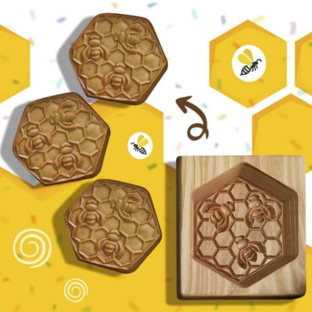 

pathside Wooden Cookie Biscuit Mold Carved Wooden Gingerbread Cookie Mold 3D Wooden Baking Mold Kitchen Cookie Cutter Gingerbread DIY Honeycake Biscuit Chocolate Mould (Bee shaped)