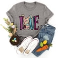 thumbnail image 2 of Easter Letter Print Short Sleeve T Shirt for Women Crew Neck Loose Casual Blouse Soft Breathable Grey S, 2 of 4