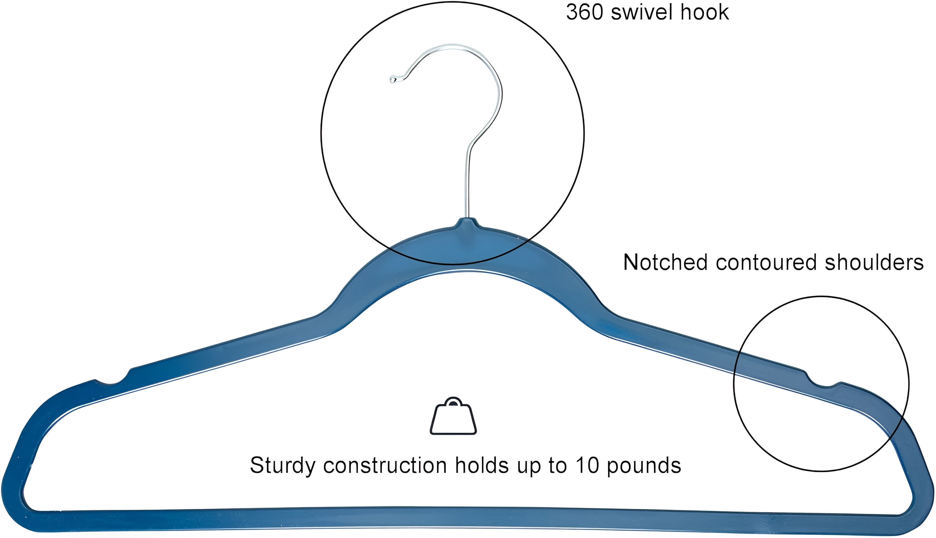 Concepts 20-Pack Notched Hangers – Heavy-Duty Navy Blue Plastic Clothes Hangers with Silver Hooks, Durable & Space-Saving Closet Storage Solution