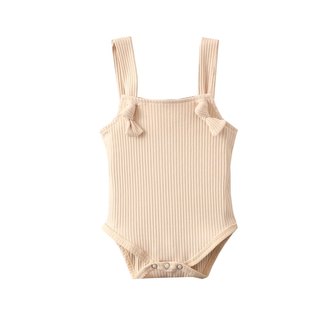 Xingqing Barboteuse d'Été pour Nouveau-Né Bébé Fillette, à Fines Rayures, Sans Manches, Bas Boutonné, Combinaison