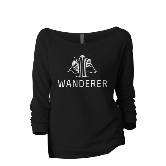 Wanderer Women's Fashion Slouchy 3/4 Sleeves Raglan Lightweight Sweatshirt Black Large