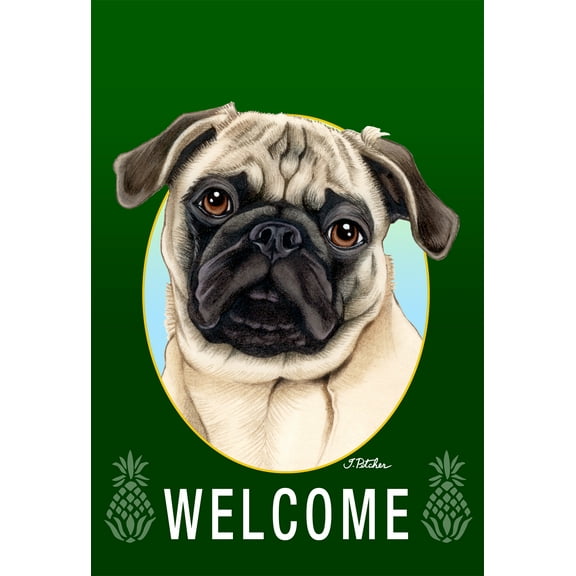 Pug Fawn - Best of Breed Welcome Pineapples House Flags