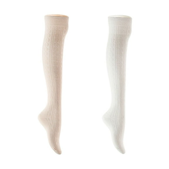 Lian LifeStyle Women's 2 Pair Adorable Comfortable Soft Thigh High Over Knee High Cotton Socks Size 6-9 L1024 Cream,White