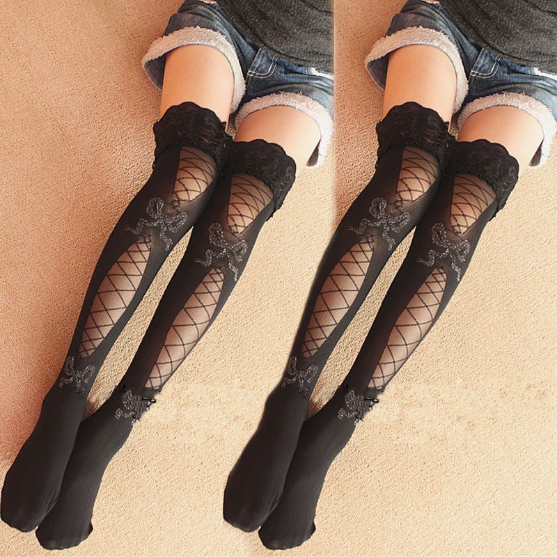 Women Fashion Lingerie Fishnet Lace Mesh High Thigh Stockings Pantyhose