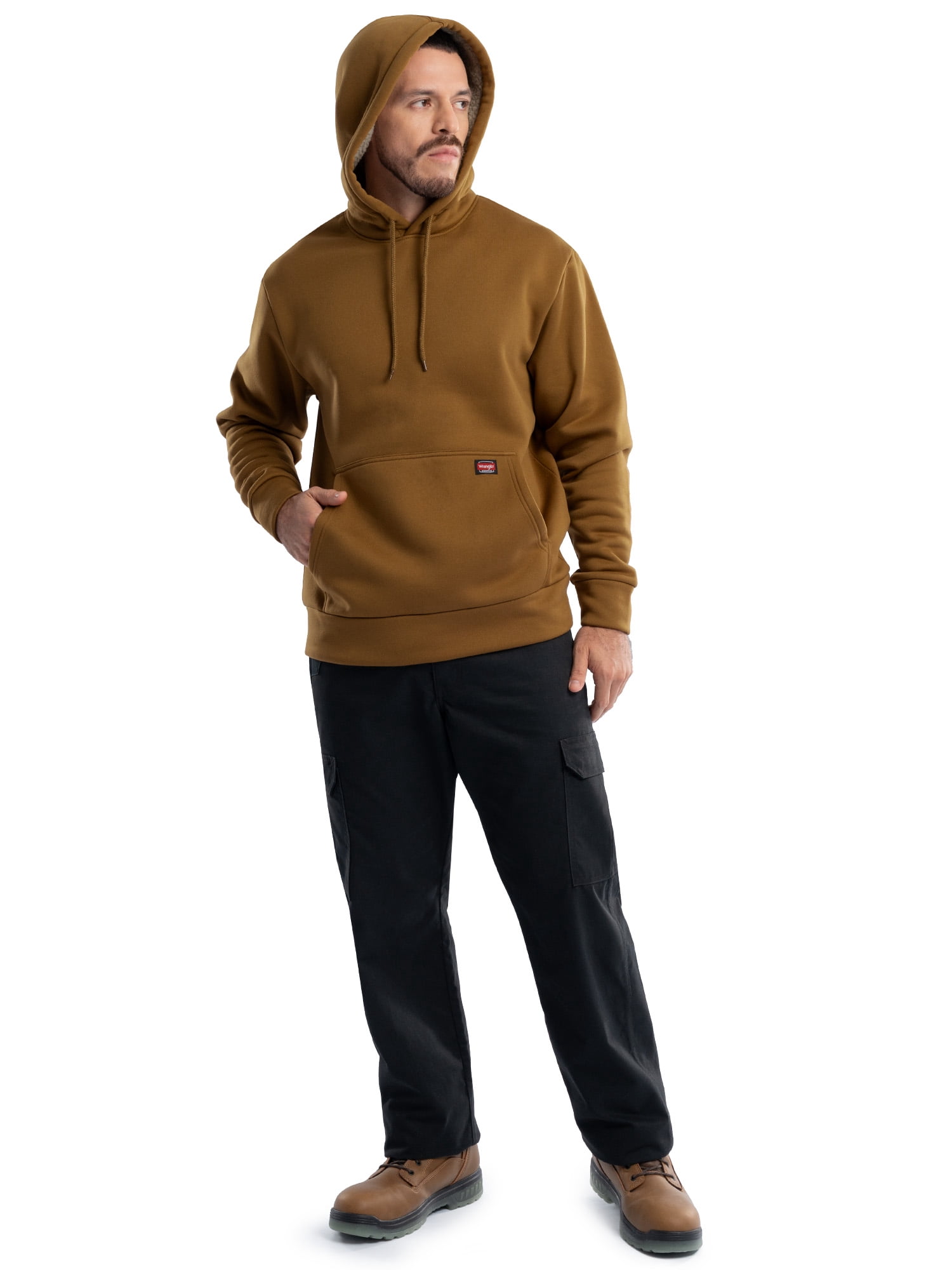 Wrangler Workwear Men's and Big Men's Relaxed Pullover Hoodie with Faux Shearling Lining, Sizes S-3XL