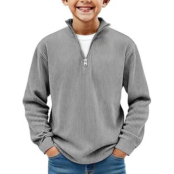SOFTCCLO Boys Tshirts Long Sleeve Stand Collar Solid Color Tops Half Zip Sweatshirt Casual Comfy Kids T Shirts Size 3-4Y