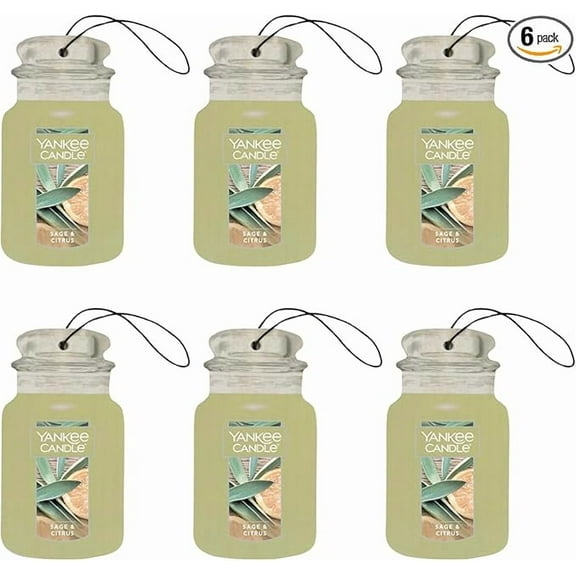 Yankee Candle Car Jar Air Freshener Fragrance-Infused Paperboard, Sage & Citrus, 6 Packs