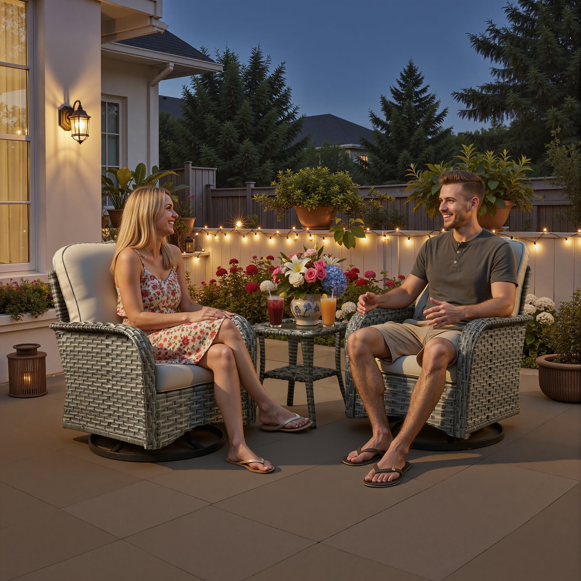 Ovios 10 Pieces Outdoor Patio Furniture All-Weather Wicker Sectional Conversation Set with Swivel Chairs & Solar Coffee Table, Beige
