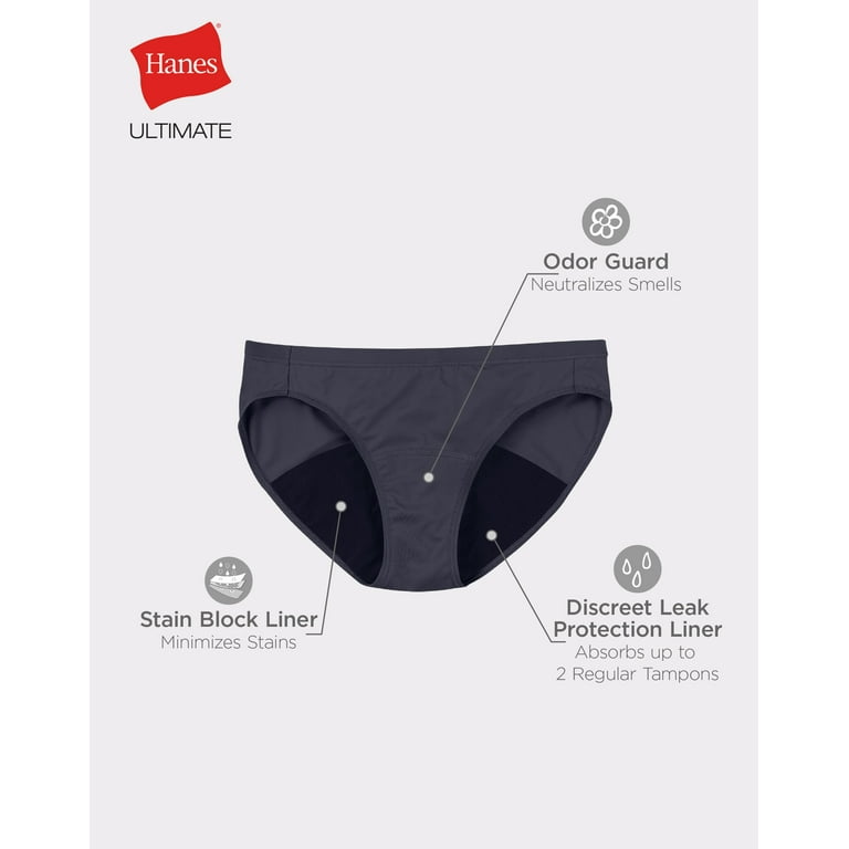 Hanes Comfort, Period. Women's Bikini Underwear, Light Leaks, Neutrals,  3-Pack Assorted 8 