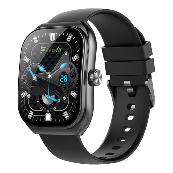 Letsfit E46 Smart Watch Black 2 inch w/ 2 BLACK Bands Fitness Tracker Bluetooth
