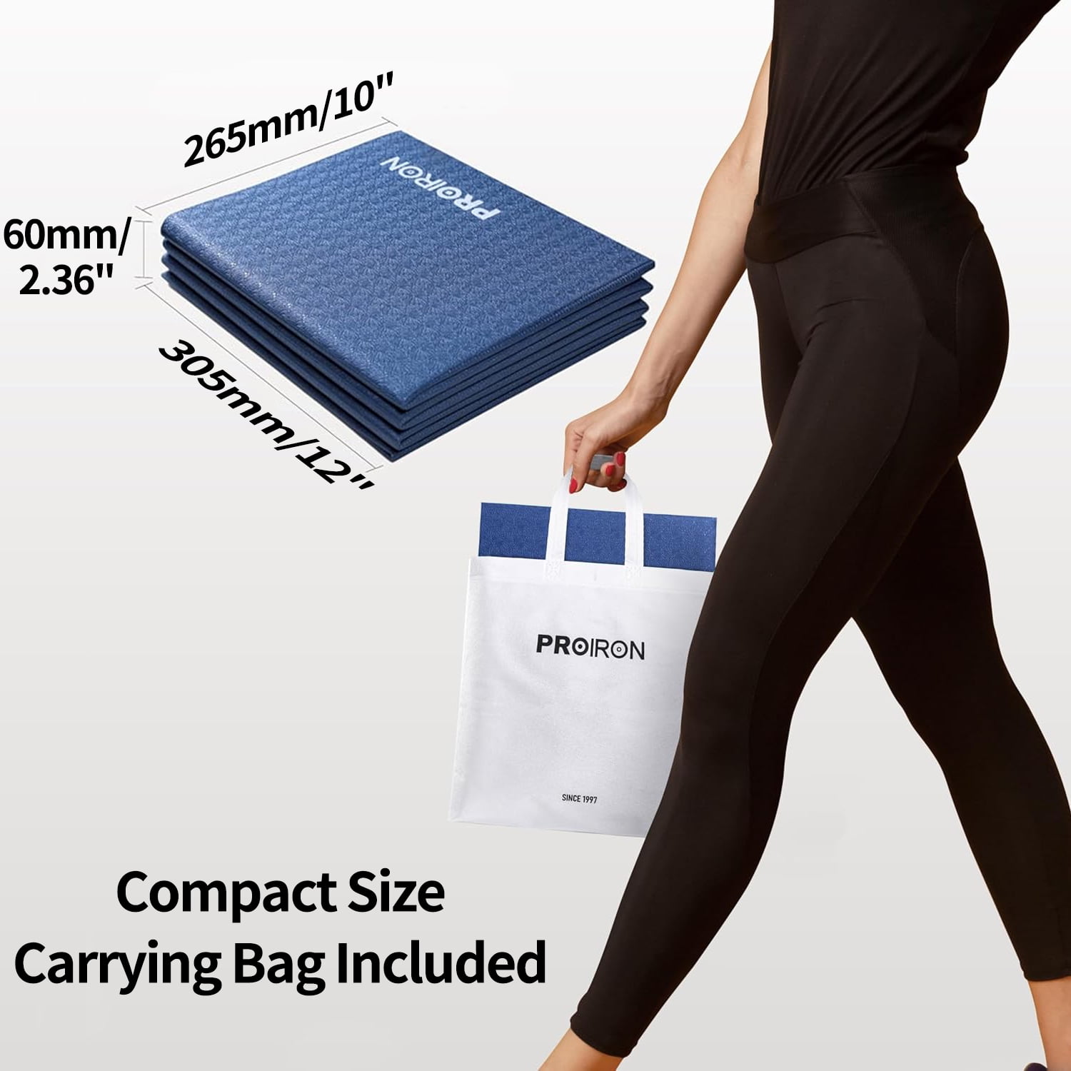 PROIRON Foldable Travel Yoga Mat 0.16" PVC, Folding Exercise Mat Non Slip for Yoga Pilates Camping Outdoors, Lightweight Packable, Blue